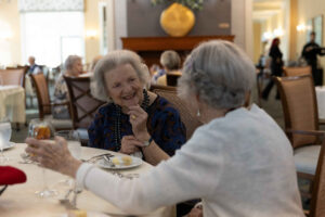 Two women enjoying dinner together