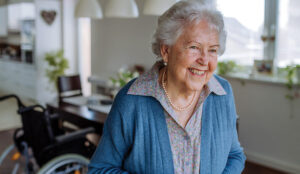 Elderly lady smiling at camera