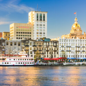 Historic downtown Savannah viewed from the waterfront